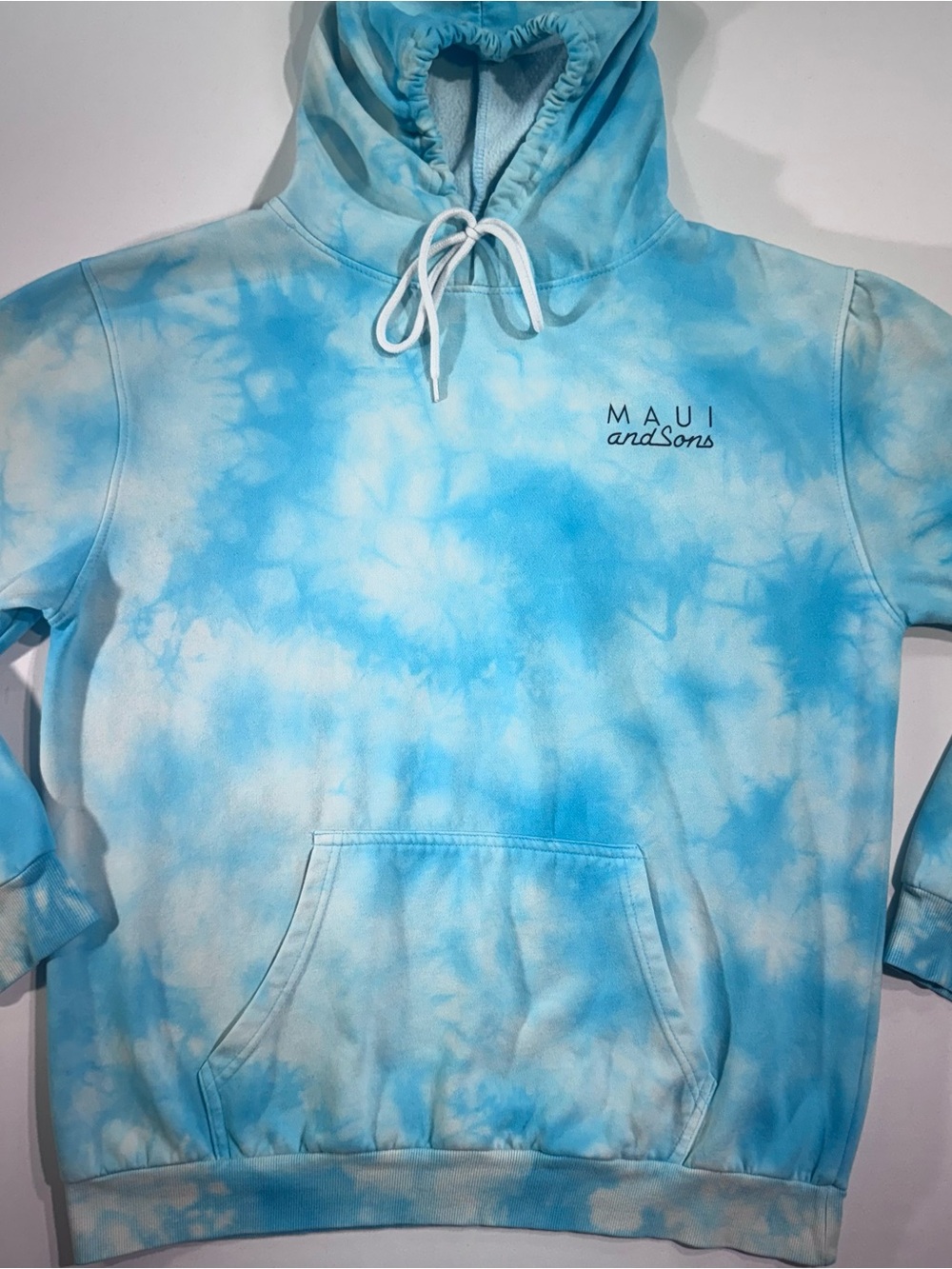 MAUI AND SONS Aqua & White Tie-Dye Pullover Hoodie, Size L